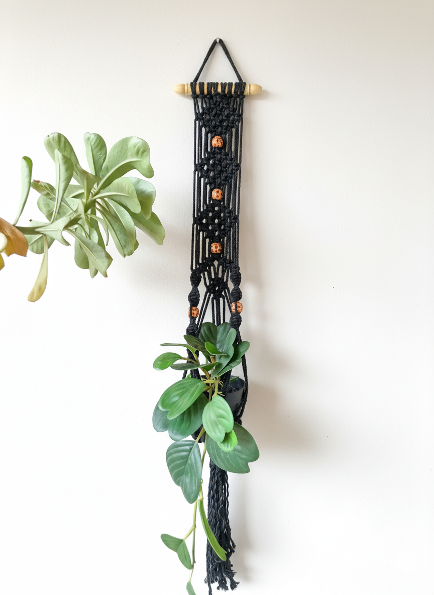 Handmade Macramé Black Plant Holder